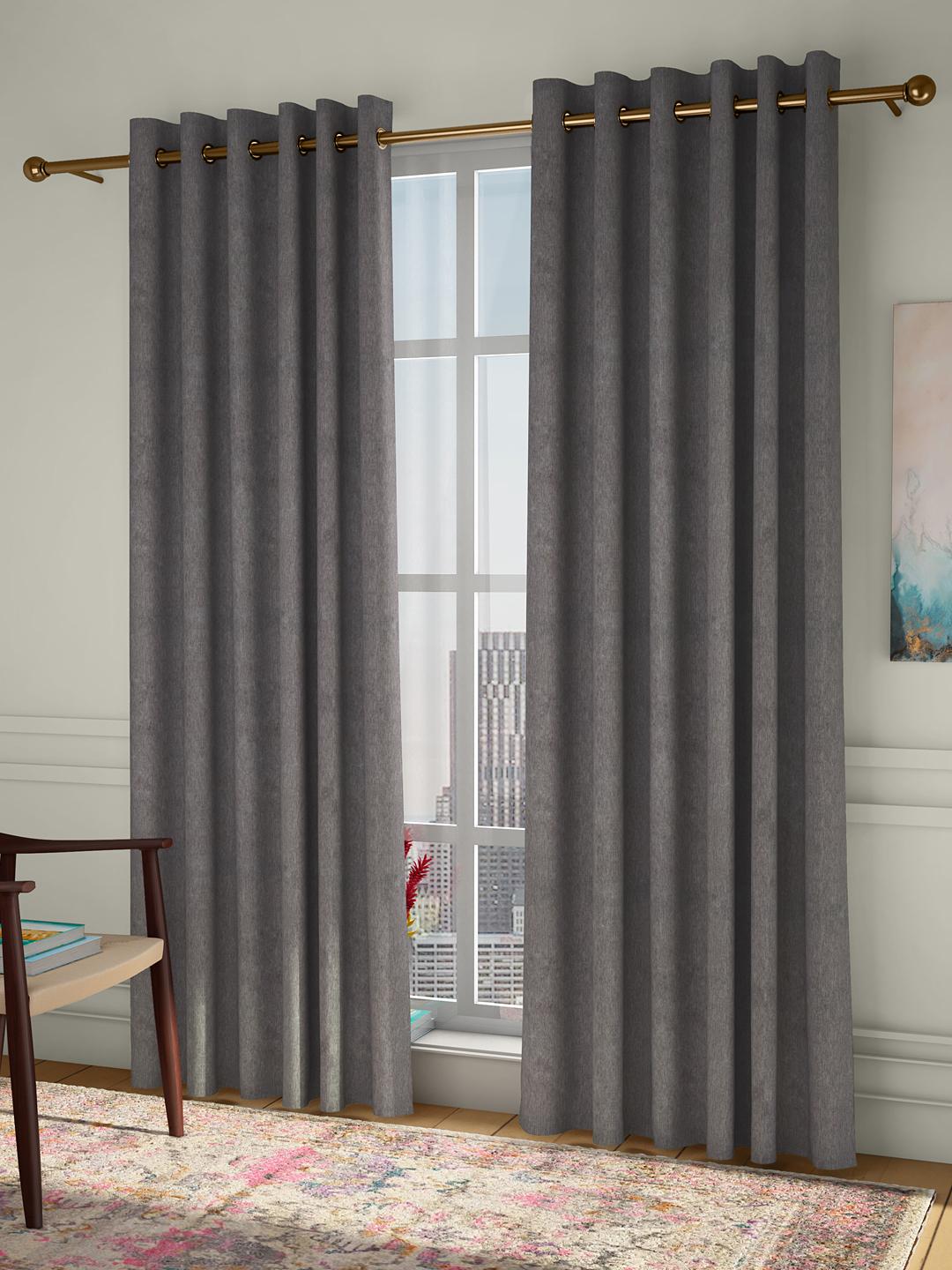 5 Feet Height Eyelet Pleat Poly Cotton Curtains - Brown - set of 2 - 51 ...