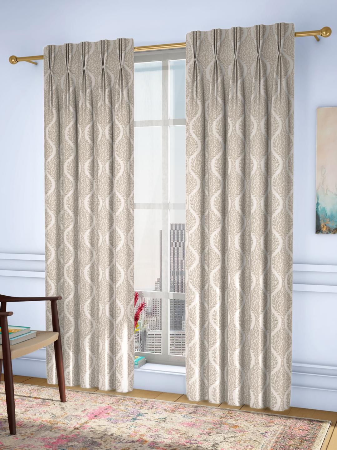 5 Feet Height American Pleat Poly Cotton Curtains - Brown - set of 2 ...